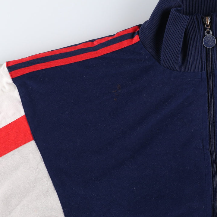 Vintage 1980'S adidas Trefoil logo velour jersey track jacket, men's size L polyester navy blue type Vintage Second Hand