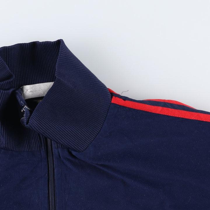 Vintage 1980'S adidas Trefoil logo velour jersey track jacket, men's size L polyester navy blue type Vintage Second Hand