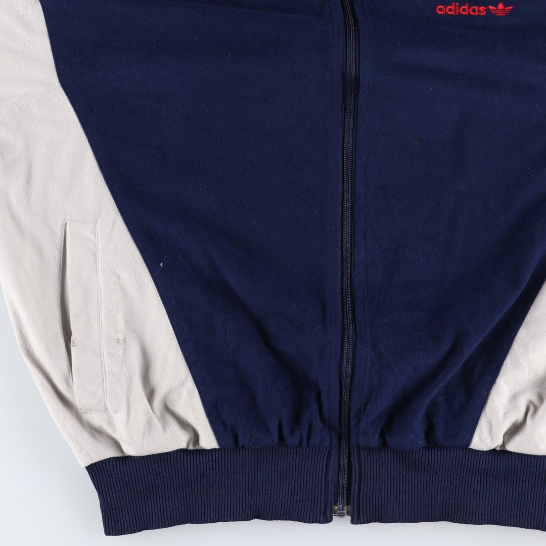 Vintage 1980'S adidas Trefoil logo velour jersey track jacket, men's size L polyester navy blue type Vintage Second Hand