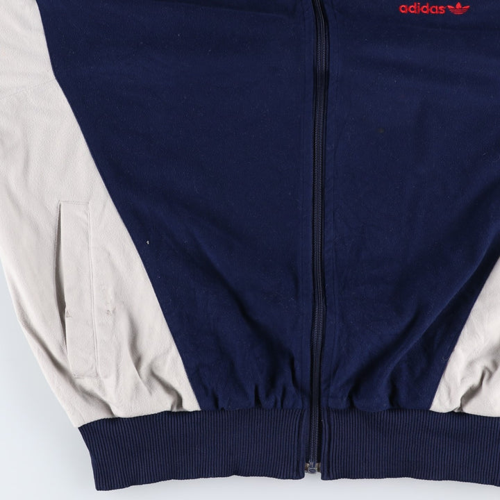 Vintage 1980'S adidas Trefoil logo velour jersey track jacket, men's size L polyester navy blue type Vintage Second Hand