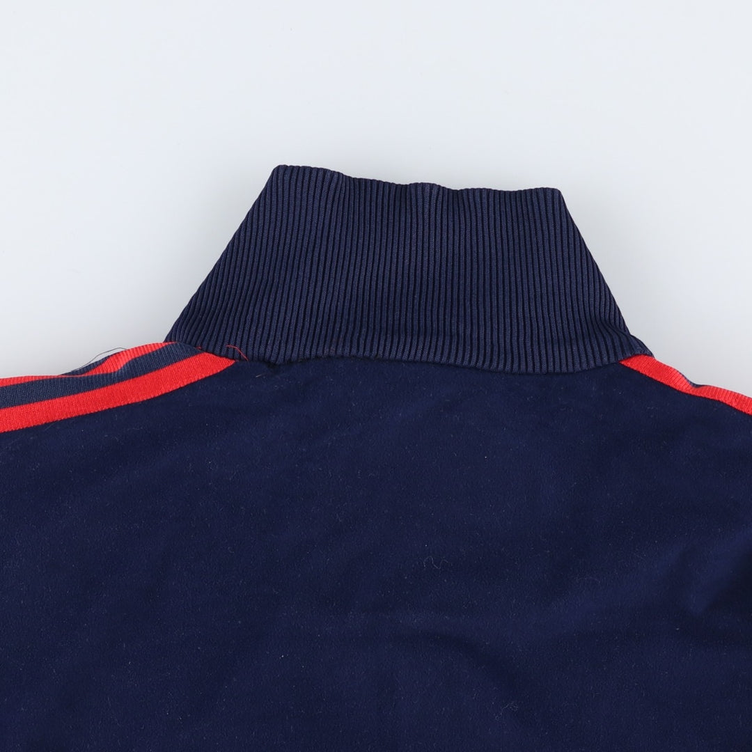 Vintage 1980'S adidas Trefoil logo velour jersey track jacket, men's size L polyester navy blue type Vintage Second Hand