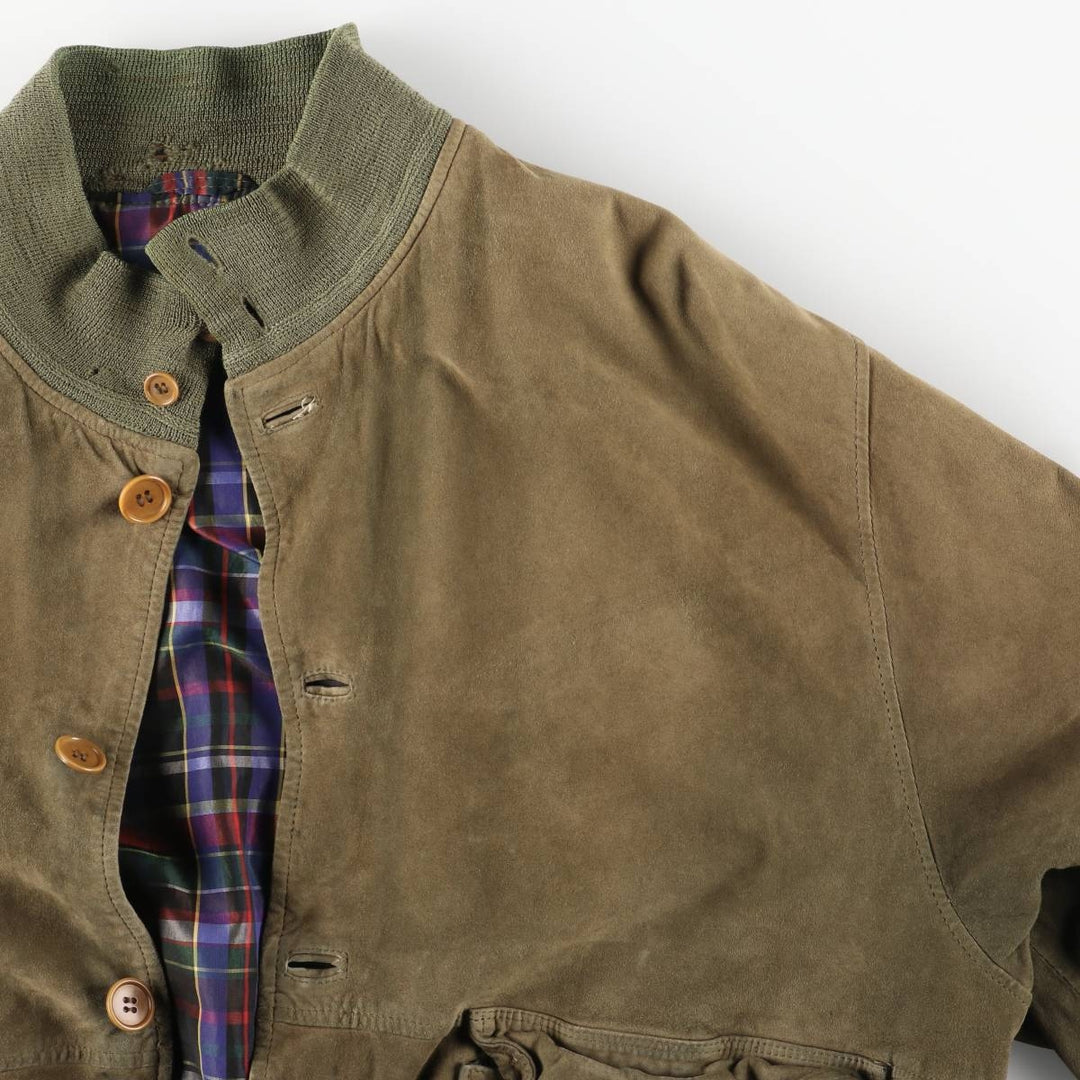 Vintage Balster Jacket, Suede Leather Blouson, Men's Size L Genuine Leather Suede Leather Khaki type Vintage Second Hand