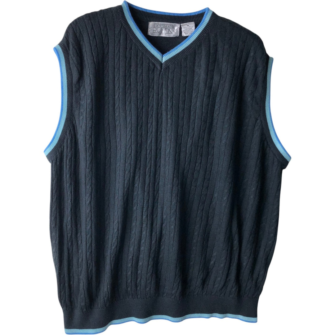 GIANFRANCO RUFFINI Cable Knit V-Neck Acrylic Knit Vest, Men's Size Medium acrylic navy blue type Vintage Second Hand