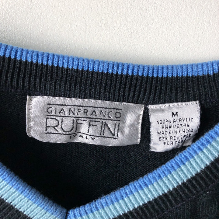 GIANFRANCO RUFFINI Cable Knit V-Neck Acrylic Knit Vest, Men's Size Medium acrylic navy blue type Vintage Second Hand