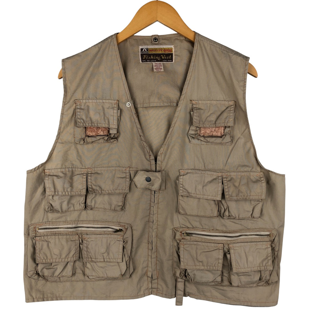 Vintage 1980'S Wild Life Brand fishing vest, men's size L cotton Beige type Vintage Second Hand