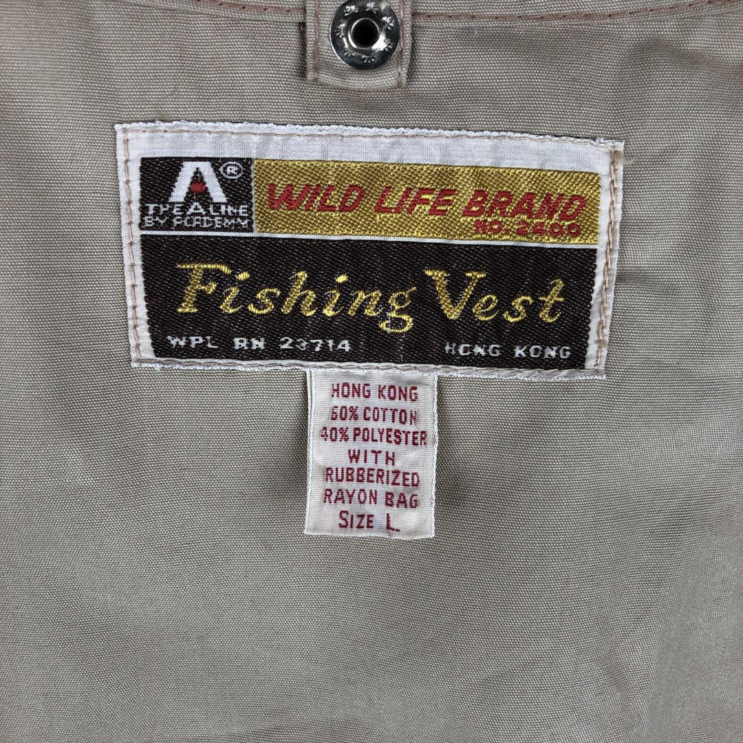 Vintage 1980'S Wild Life Brand fishing vest, men's size L cotton Beige type Vintage Second Hand