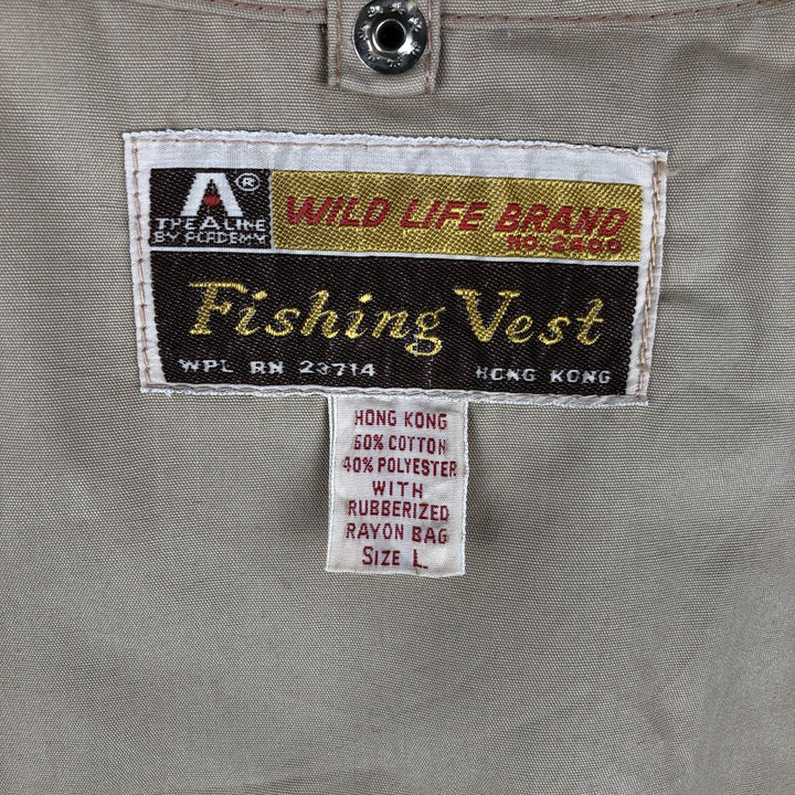 Vintage 1980'S Wild Life Brand fishing vest, men's size L cotton Beige type Vintage Second Hand
