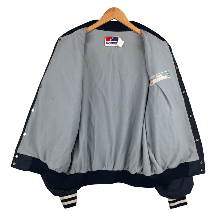 90'S Swingster Nylon Varsity Jacket, Award Jacket, Made in USA, Men's XL, Vintage unclear navy blue type Vintage Second Hand