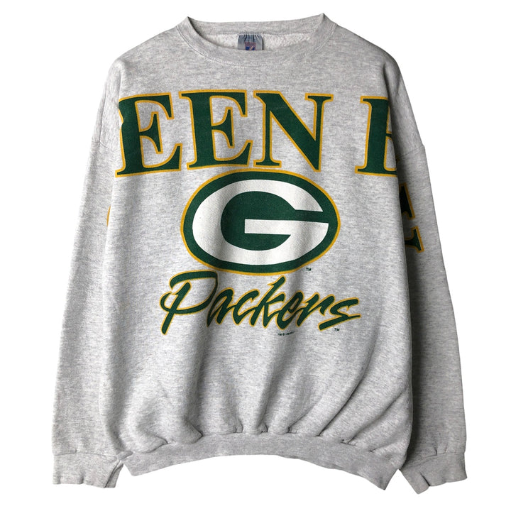 90'S Logo 7 NFL Green Bay Packers Large Print Sweatshirt, Men's Size XL cotton pale white type Vintage Second Hand