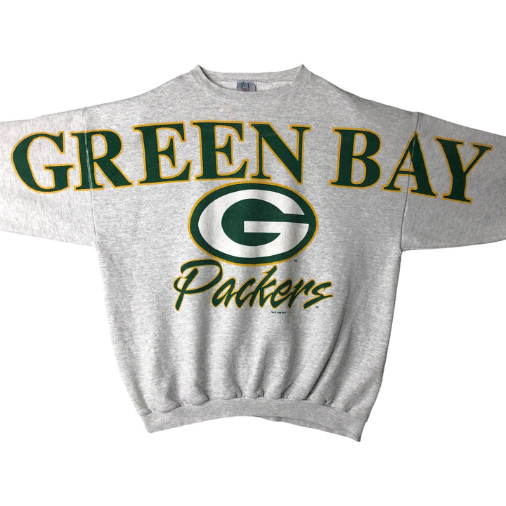 90'S Logo 7 NFL Green Bay Packers Large Print Sweatshirt, Men's Size XL cotton pale white type Vintage Second Hand