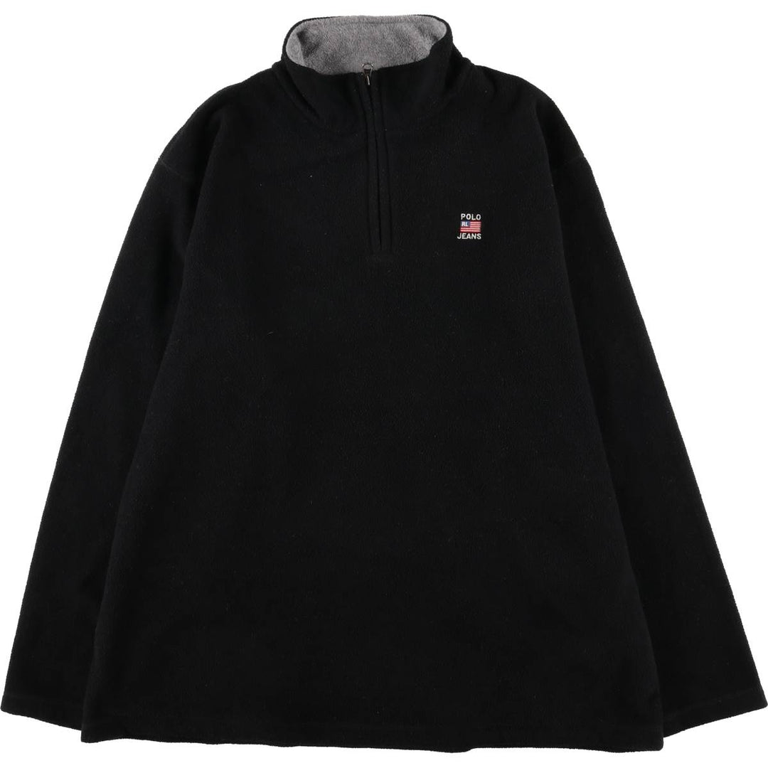 Ralph Lauren Polo Jeans Company Half-Zip Fleece Pullover, Men's XL polyester black type Vintage Second Hand