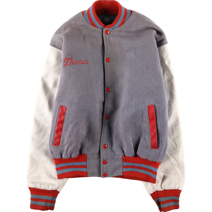 Vintage 70s-80'S Fordham Padded Varsity Jacket with Leather Sleeves and Wool Buttons, Men's Size L Genuine leather (sleeves) gray type Vintage Second Hand