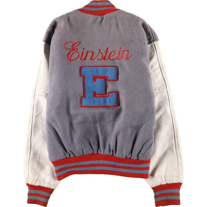 Vintage 70s-80'S Fordham Padded Varsity Jacket with Leather Sleeves and Wool Buttons, Men's Size L Genuine leather (sleeves) gray type Vintage Second Hand