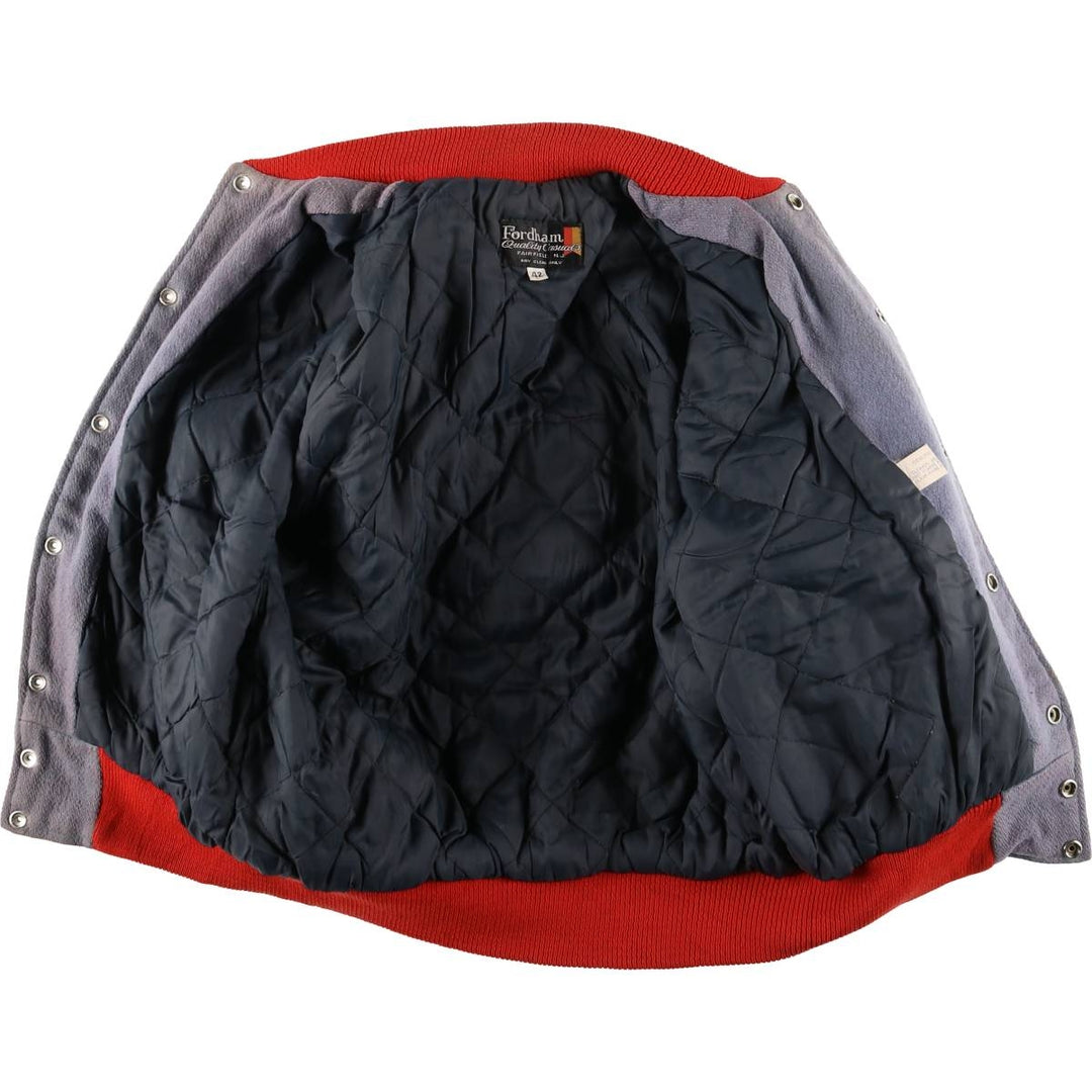 Vintage 70s-80'S Fordham Padded Varsity Jacket with Leather Sleeves and Wool Buttons, Men's Size L Genuine leather (sleeves) gray type Vintage Second Hand