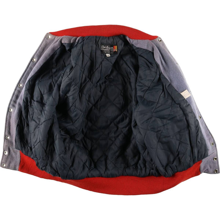 Vintage 70s-80'S Fordham Padded Varsity Jacket with Leather Sleeves and Wool Buttons, Men's Size L Genuine leather (sleeves) gray type Vintage Second Hand