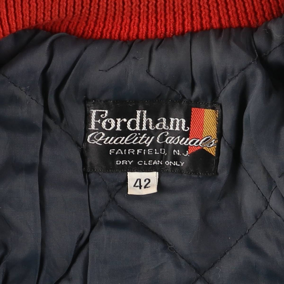 Vintage 70s-80'S Fordham Padded Varsity Jacket with Leather Sleeves and Wool Buttons, Men's Size L Genuine leather (sleeves) gray type Vintage Second Hand