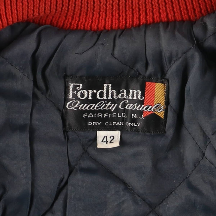 Vintage 70s-80'S Fordham Padded Varsity Jacket with Leather Sleeves and Wool Buttons, Men's Size L Genuine leather (sleeves) gray type Vintage Second Hand