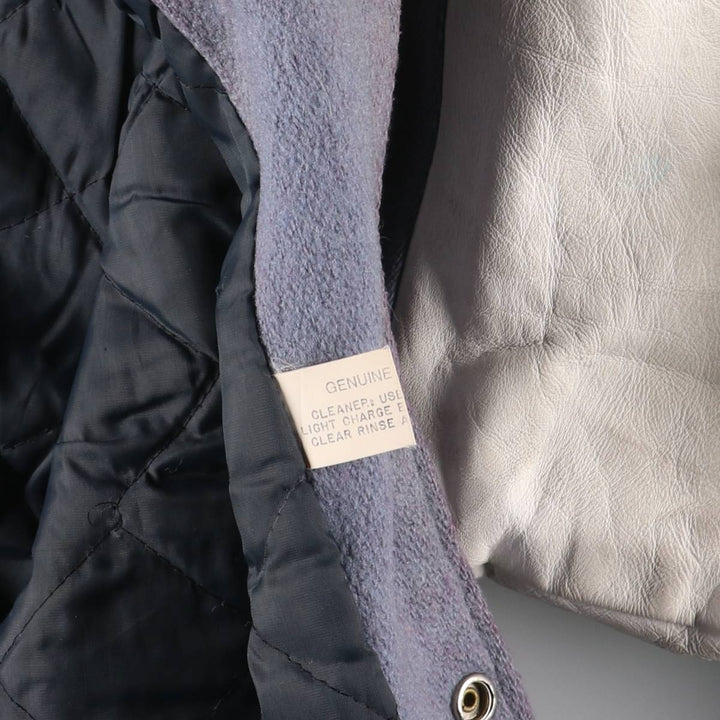 Vintage 70s-80'S Fordham Padded Varsity Jacket with Leather Sleeves and Wool Buttons, Men's Size L Genuine leather (sleeves) gray type Vintage Second Hand