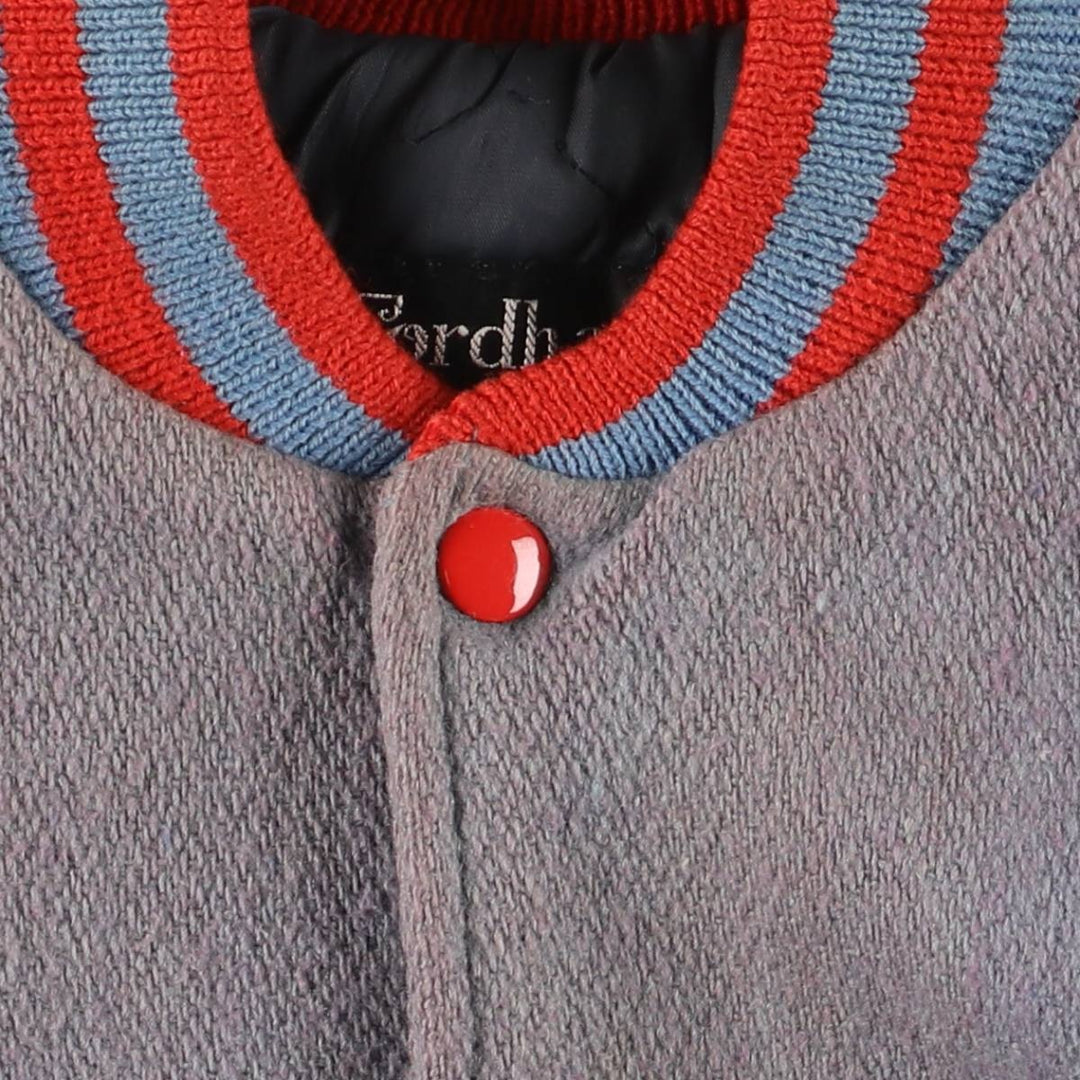 Vintage 70s-80'S Fordham Padded Varsity Jacket with Leather Sleeves and Wool Buttons, Men's Size L Genuine leather (sleeves) gray type Vintage Second Hand