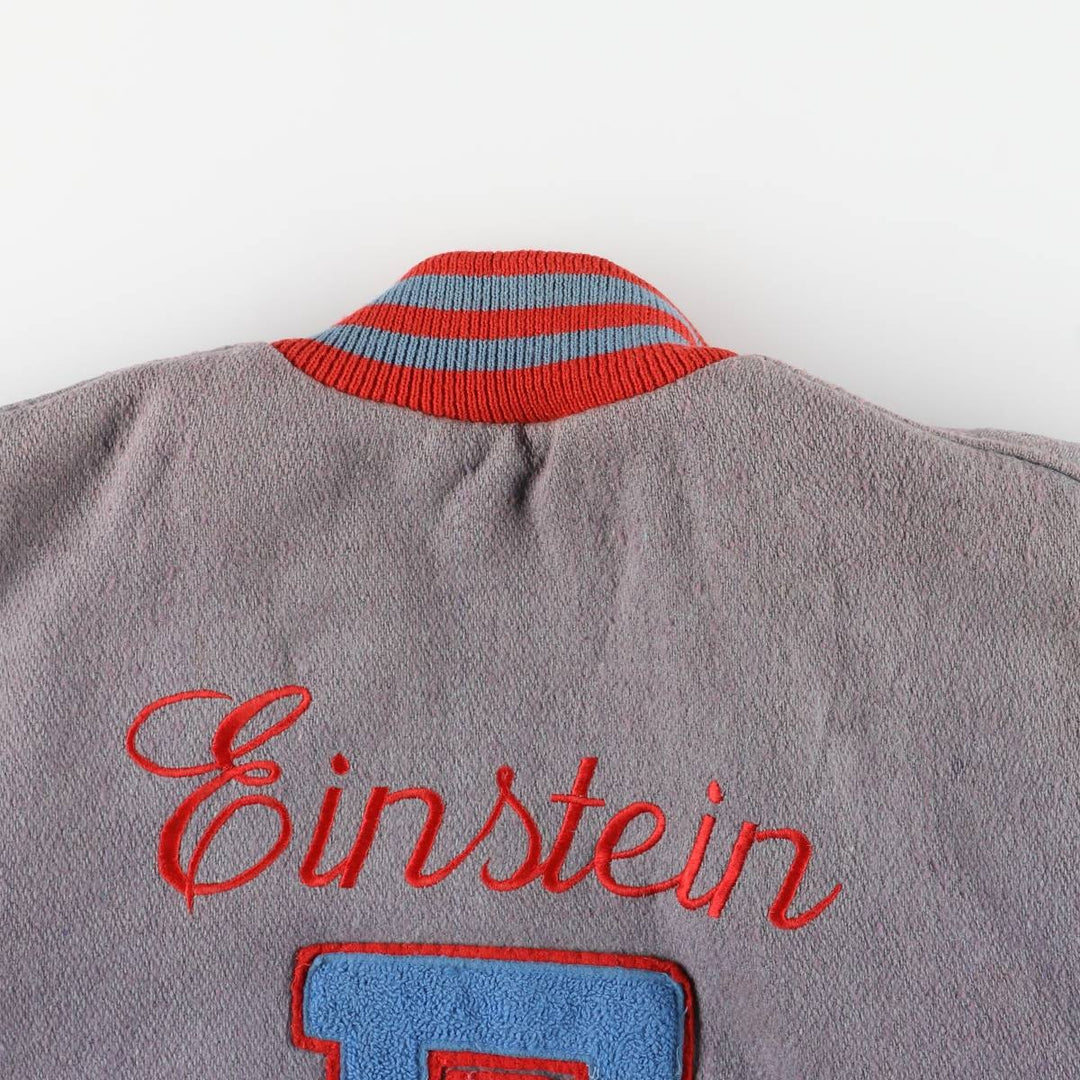 Vintage 70s-80'S Fordham Padded Varsity Jacket with Leather Sleeves and Wool Buttons, Men's Size L Genuine leather (sleeves) gray type Vintage Second Hand