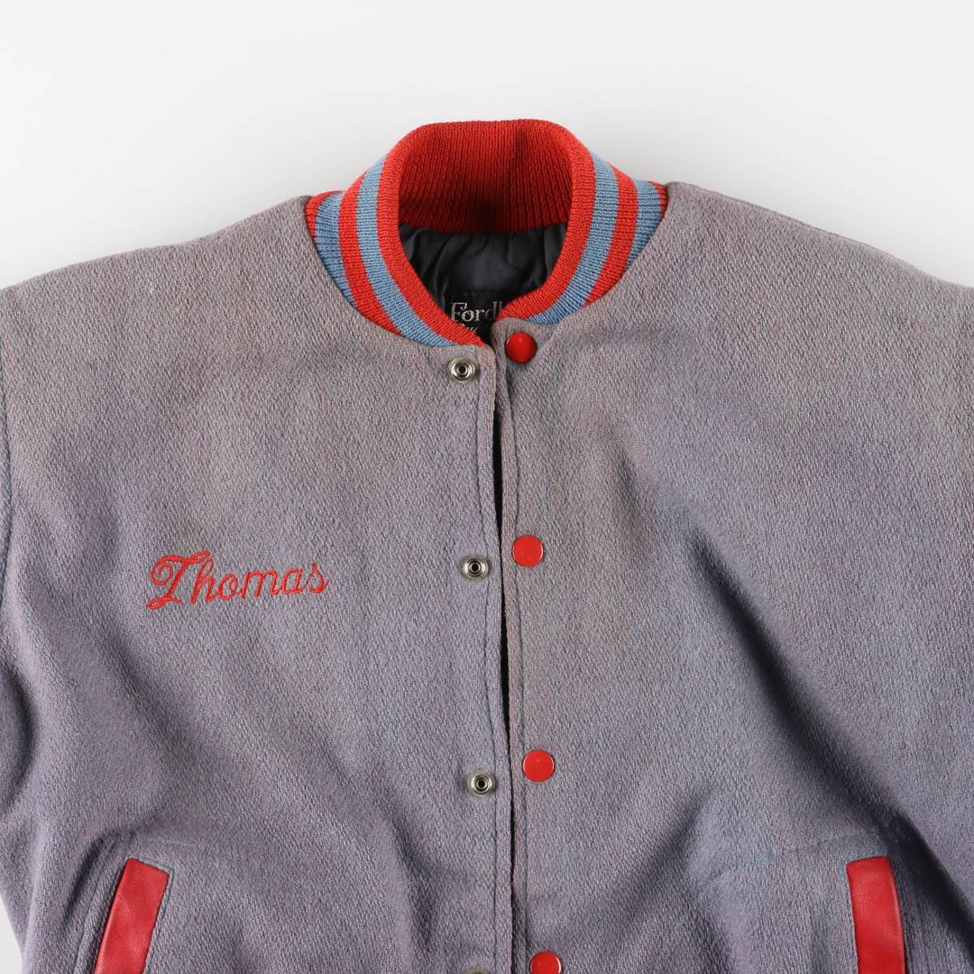 Vintage 70s-80'S Fordham Padded Varsity Jacket with Leather Sleeves and Wool Buttons, Men's Size L Genuine leather (sleeves) gray type Vintage Second Hand