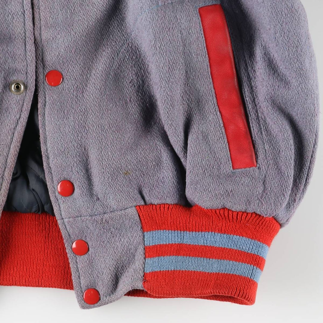 Vintage 70s-80'S Fordham Padded Varsity Jacket with Leather Sleeves and Wool Buttons, Men's Size L Genuine leather (sleeves) gray type Vintage Second Hand