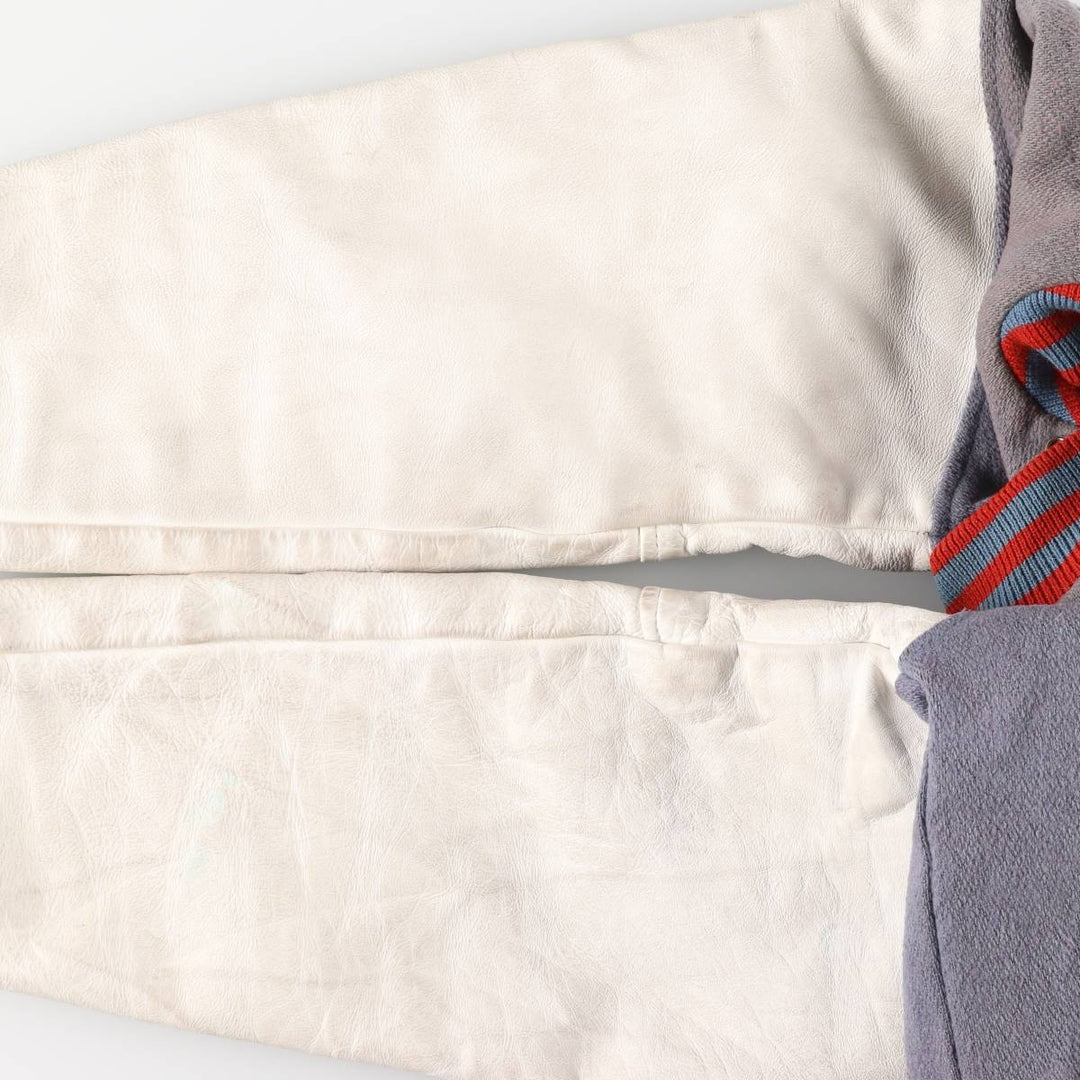 Vintage 70s-80'S Fordham Padded Varsity Jacket with Leather Sleeves and Wool Buttons, Men's Size L Genuine leather (sleeves) gray type Vintage Second Hand