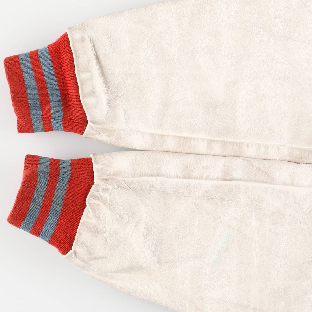 Vintage 70s-80'S Fordham Padded Varsity Jacket with Leather Sleeves and Wool Buttons, Men's Size L Genuine leather (sleeves) gray type Vintage Second Hand