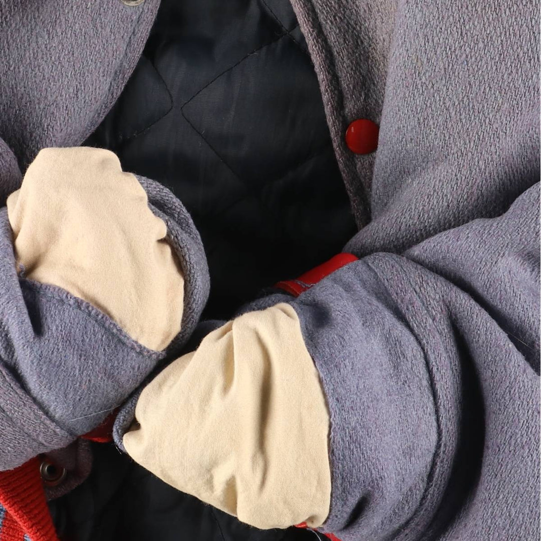 Vintage 70s-80'S Fordham Padded Varsity Jacket with Leather Sleeves and Wool Buttons, Men's Size L Genuine leather (sleeves) gray type Vintage Second Hand