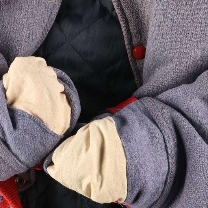 Vintage 70s-80'S Fordham Padded Varsity Jacket with Leather Sleeves and Wool Buttons, Men's Size L Genuine leather (sleeves) gray type Vintage Second Hand