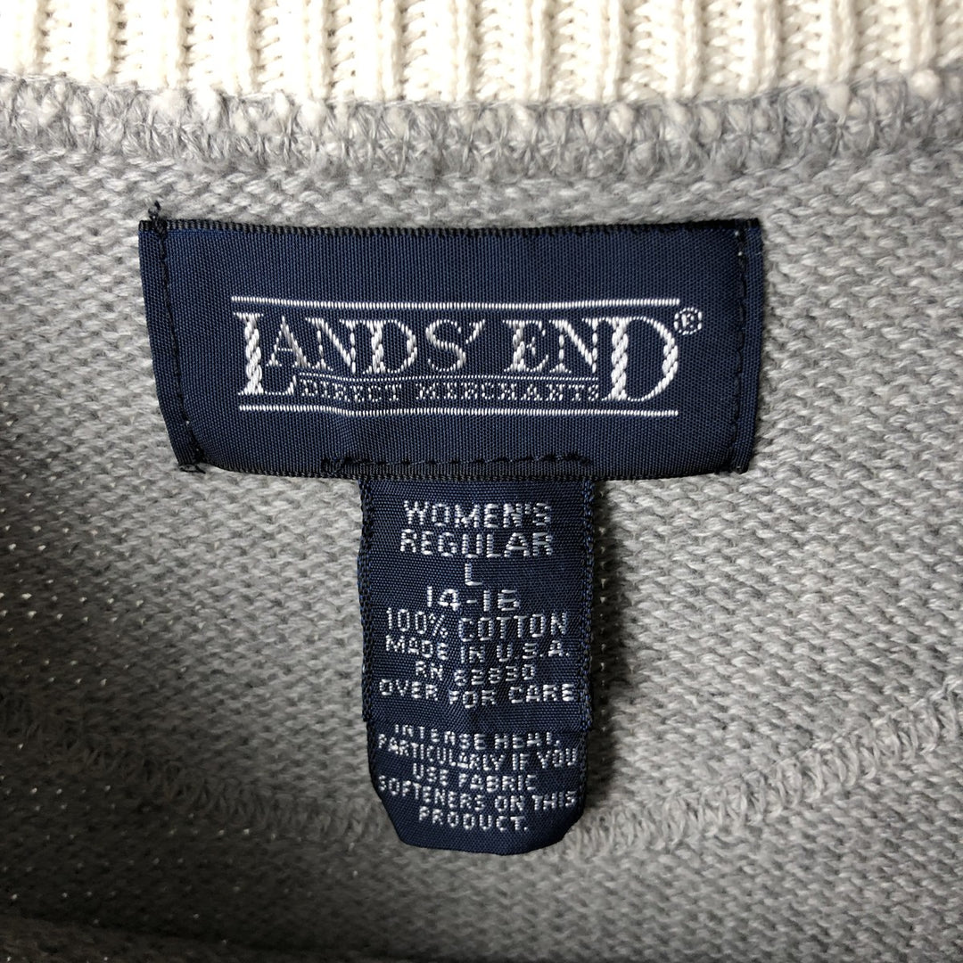 Vintage 80s-90'S Lands' End cotton knit sweater, made in the USA, size L, women's cotton gray type Vintage Second Hand