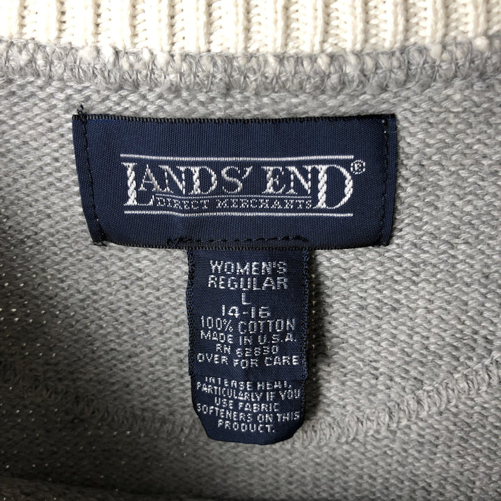 Vintage 80s-90'S Lands' End cotton knit sweater, made in the USA, size L, women's cotton gray type Vintage Second Hand