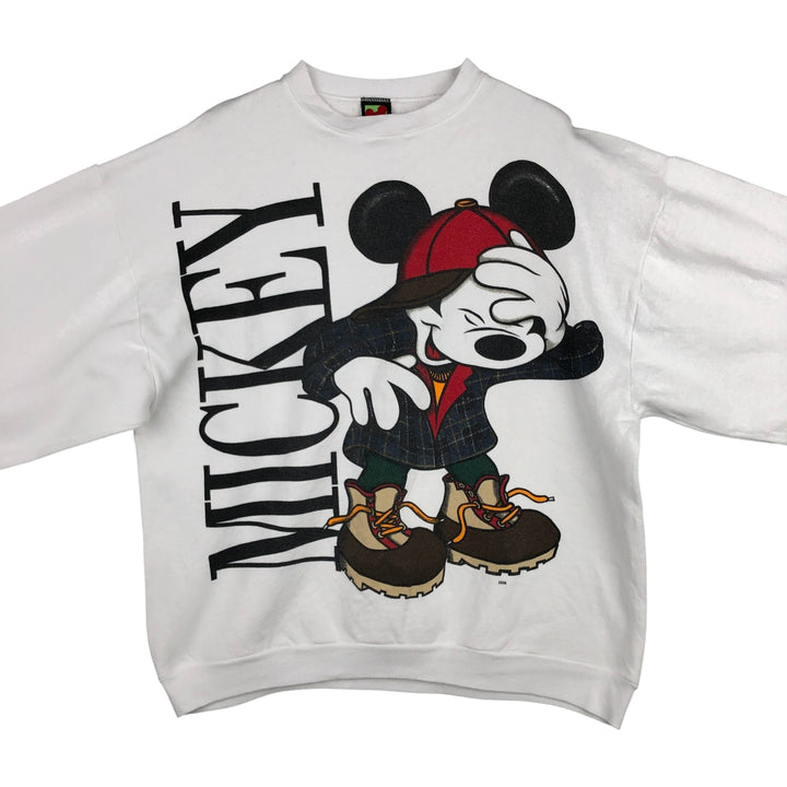 Vintage 90'S MICKY UNLIMITED Mickey Mouse character sweatshirt, Made in USA, Men's XL cotton white type Vintage Second Hand