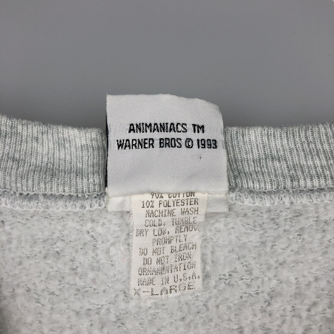 90'S ANIMANIACS Character Sweatshirt, Made in USA, Men's Size XL, Vintage cotton pale white type Vintage Second Hand