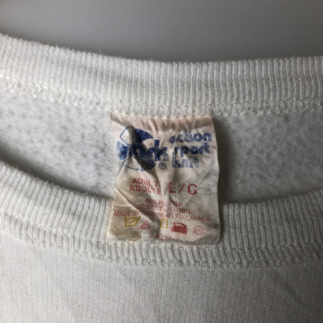 Action Sport Knit Printed Sweatshirt, Made in Canada, Men's Size L cotton white type Vintage Second Hand
