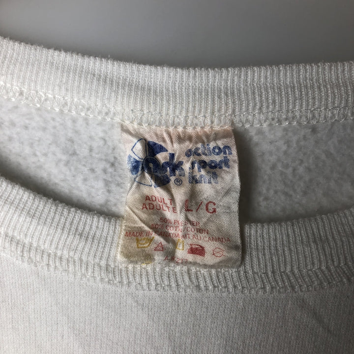 Action Sport Knit Printed Sweatshirt, Made in Canada, Men's Size L cotton white type Vintage Second Hand