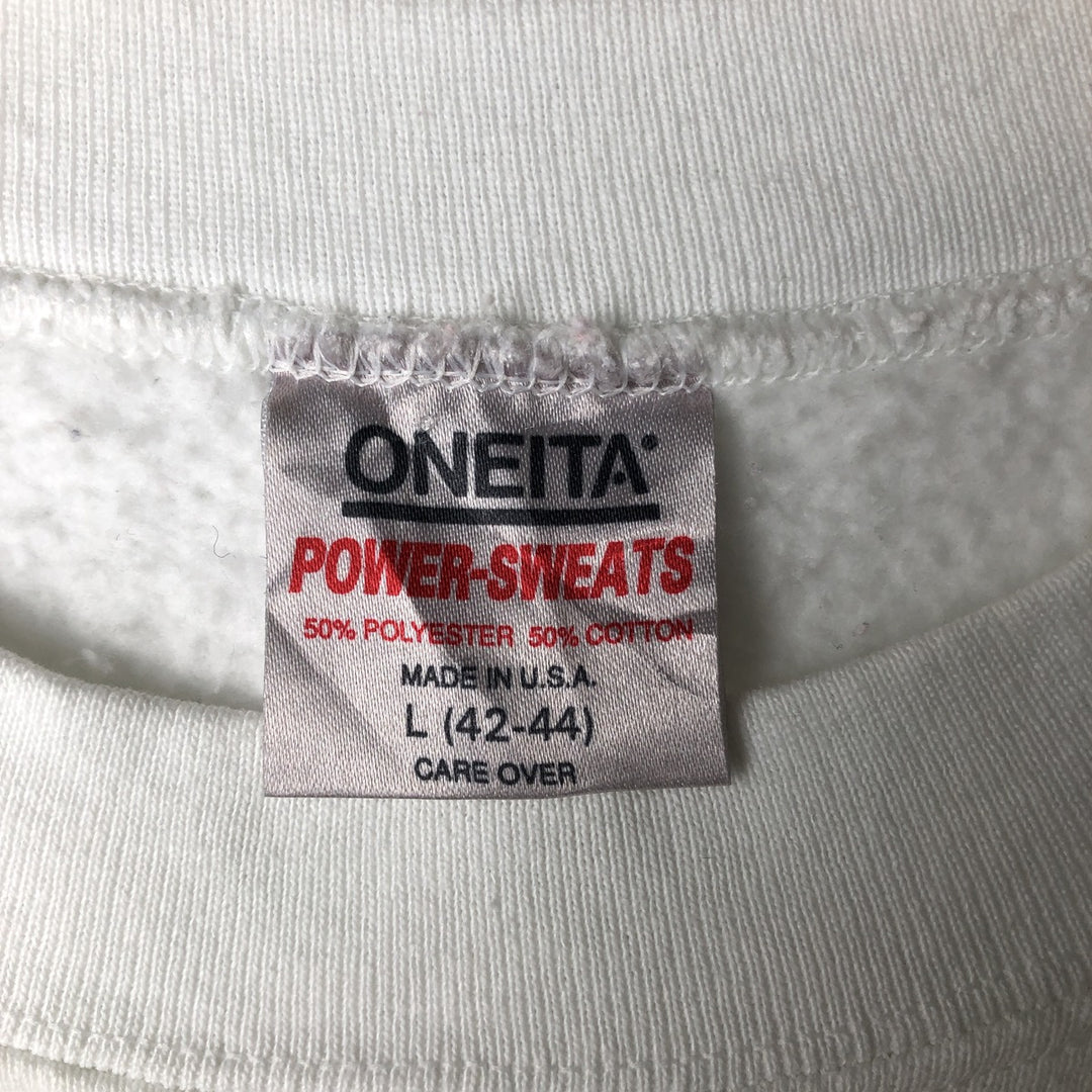 90'S ONEITA POWER-SWEATS Printed Sweatshirt Trainer Made in USA Men's Size L Vintage cotton white type Vintage Second Hand