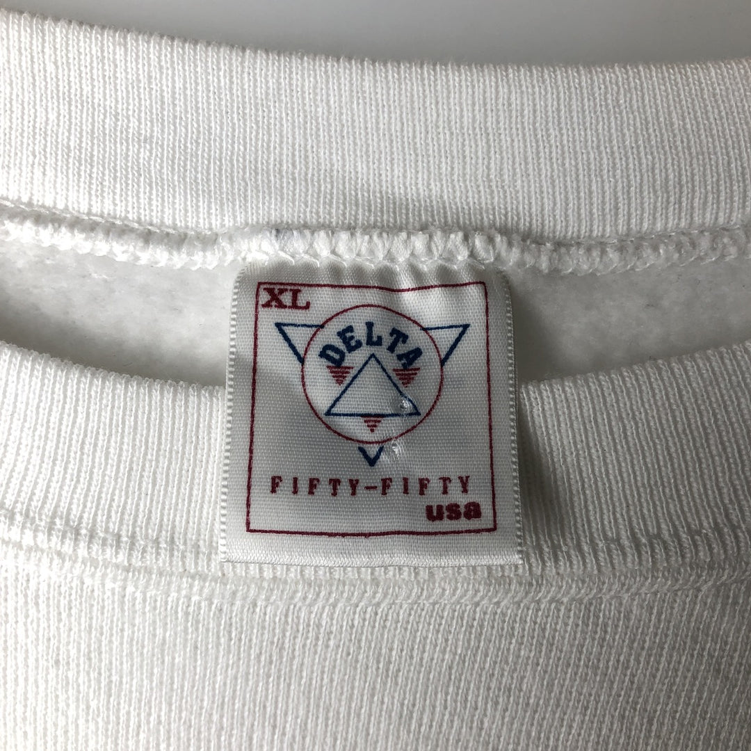 Vintage 90'S Delta Fifty-Fifty print sweatshirt, Made in USA, Men's XL cotton white type Vintage Second Hand