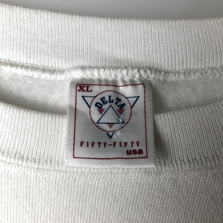 Vintage 90'S Delta Fifty-Fifty print sweatshirt, Made in USA, Men's XL cotton white type Vintage Second Hand