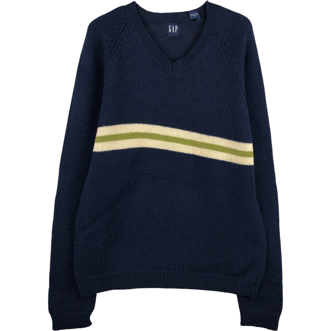 90'S GAP Old Gap V-neck wool knit sweater, men's size L, vintage wool navy blue type Vintage Second Hand