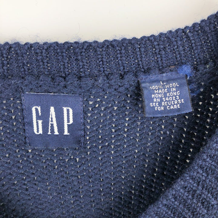 90'S GAP Old Gap V-neck wool knit sweater, men's size L, vintage wool navy blue type Vintage Second Hand