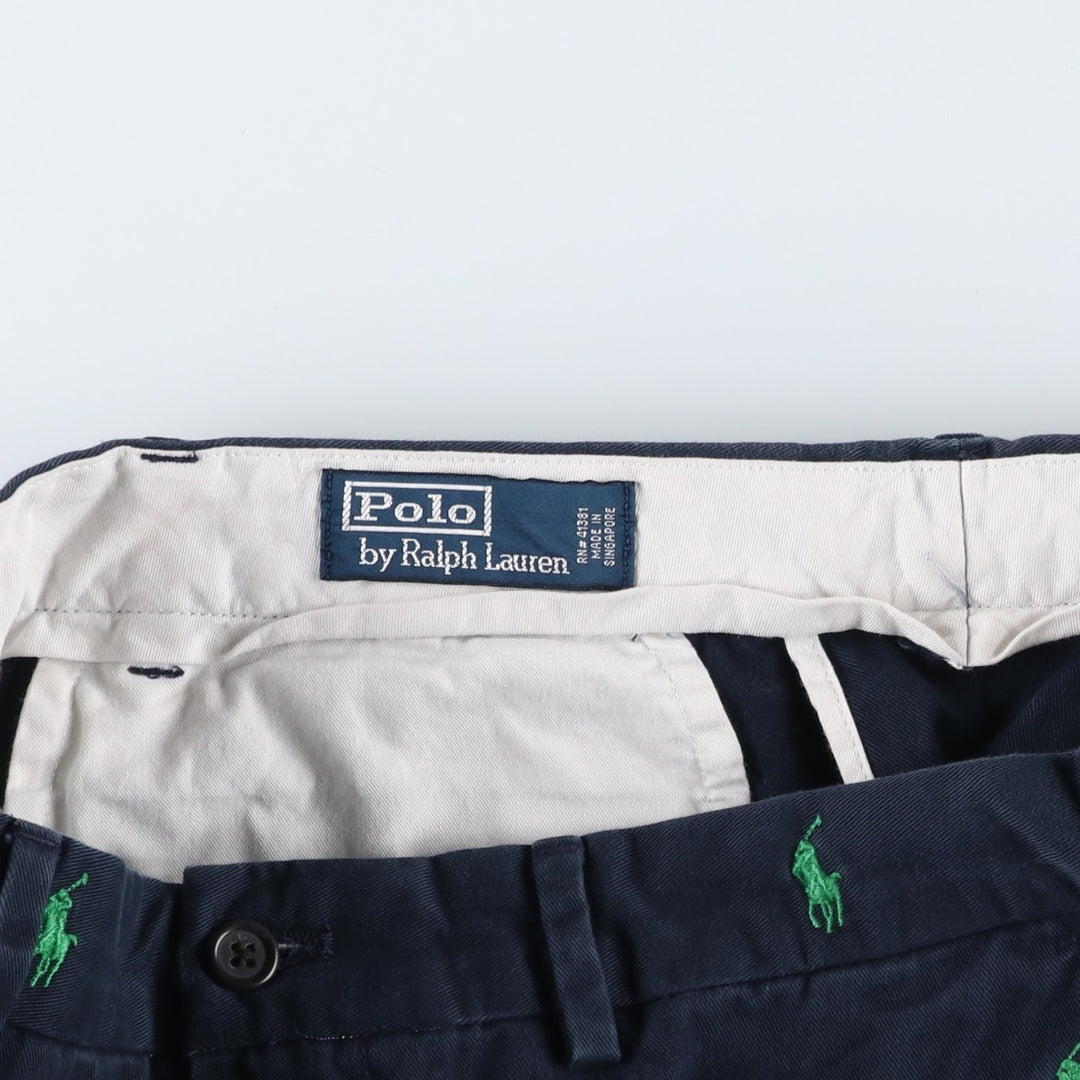 Ralph Lauren POLO by Ralph Lauren all-over print chino pants, men's size W32 cotton navy blue type Vintage Second Hand