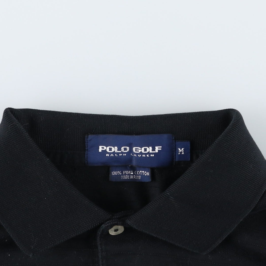 Ralph Lauren POLO GOLF All-Over Fair Isle Pattern Long Sleeve Polo Shirt, Men's Size Medium Pima Cotton navy blue type Vintage Second Hand