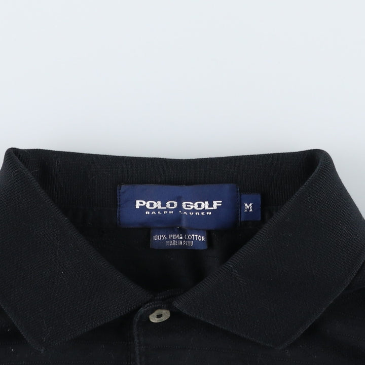 Ralph Lauren POLO GOLF All-Over Fair Isle Pattern Long Sleeve Polo Shirt, Men's Size Medium Pima Cotton navy blue type Vintage Second Hand
