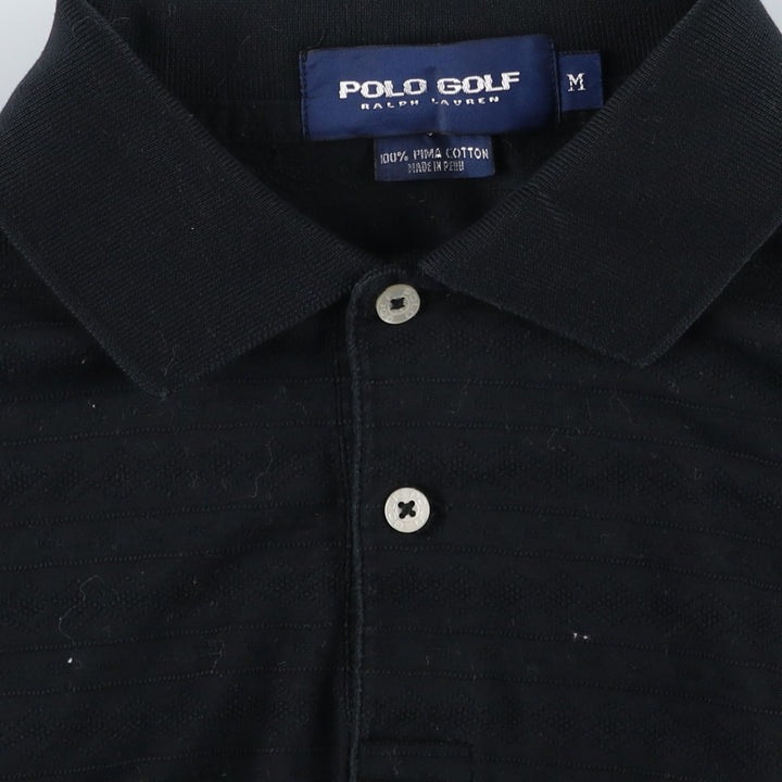 Ralph Lauren POLO GOLF All-Over Fair Isle Pattern Long Sleeve Polo Shirt, Men's Size Medium Pima Cotton navy blue type Vintage Second Hand
