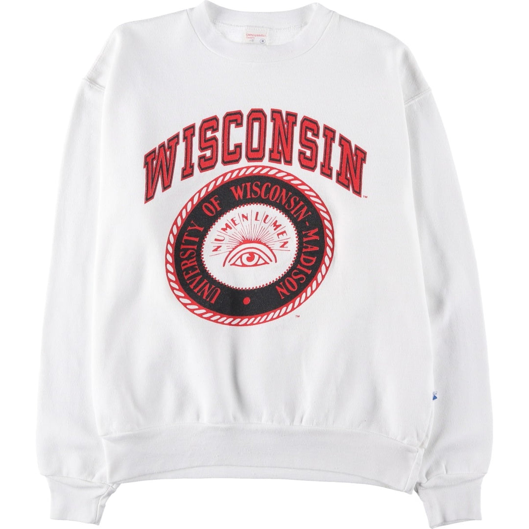 Vintage 1990'S Majestic Wisconsin University College Sweatshirt, Made in USA, Men's Size Medium cotton white type Vintage Second Hand