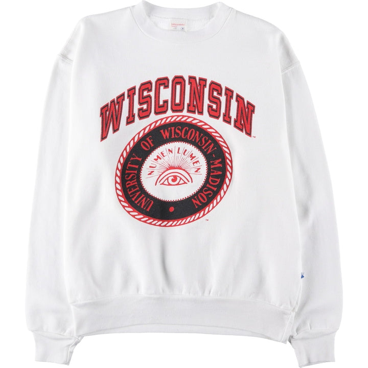 Vintage 1990'S Majestic Wisconsin University College Sweatshirt, Made in USA, Men's Size Medium cotton white type Vintage Second Hand