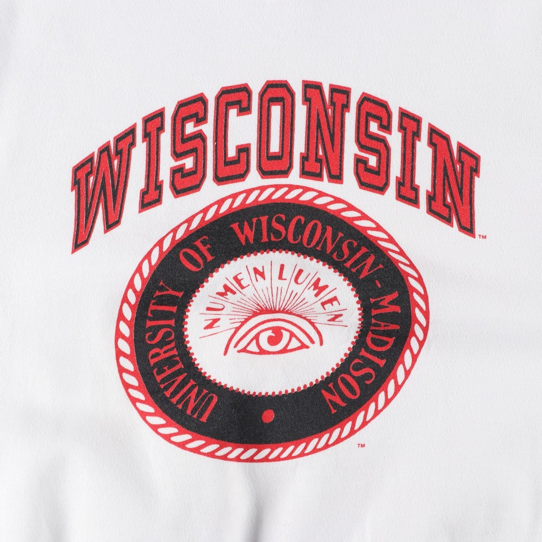 Vintage 1990'S Majestic Wisconsin University College Sweatshirt, Made in USA, Men's Size Medium cotton white type Vintage Second Hand