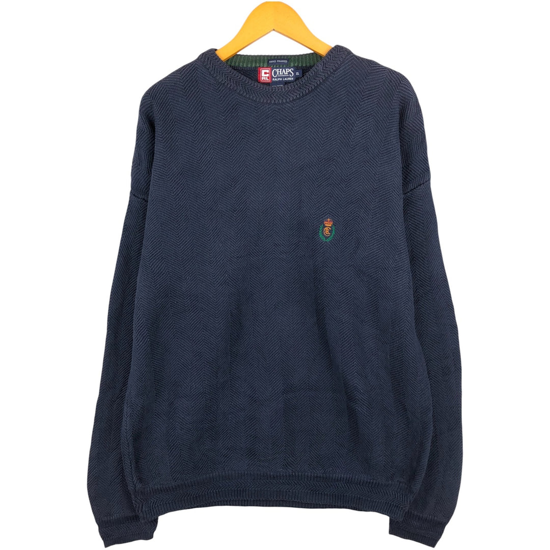 Ralph Lauren CHAPS Herringbone Cotton Knit Sweater Men's XL cotton navy blue type Vintage Second Hand