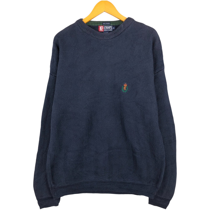 Ralph Lauren CHAPS Herringbone Cotton Knit Sweater Men's XL cotton navy blue type Vintage Second Hand